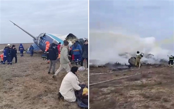 阿塞拜疆航空坠机事故现场多角度画面浮现 原因可能是与鸟群相撞